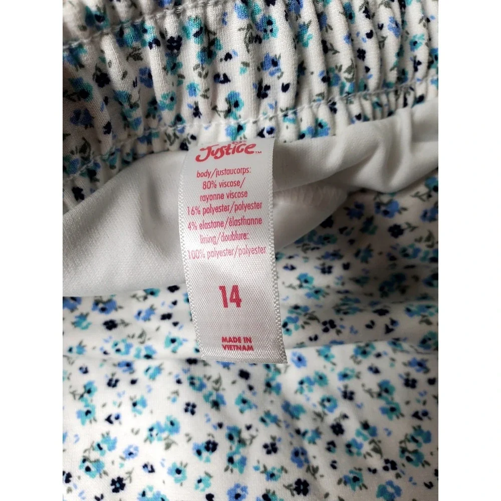 Justice Girls Size 14 Blue Floral Skort Built-In Shorts Wrap Style Stretch Skirt